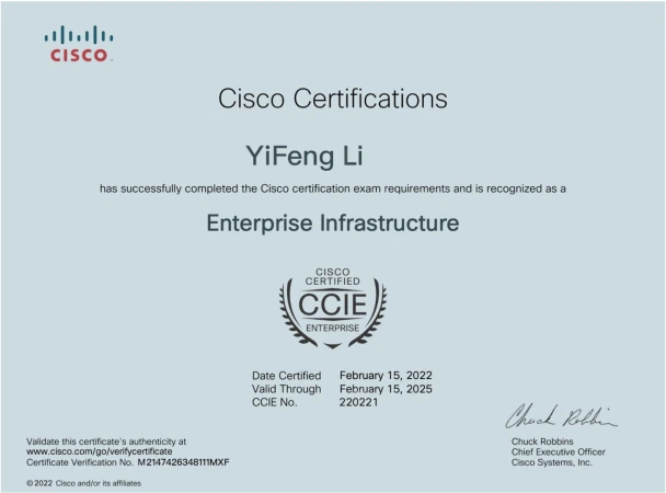 Cisco CCIE Enterprise Infrastructure certificate