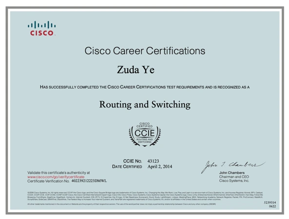 Cisco CCIE Routing and Switching certificate