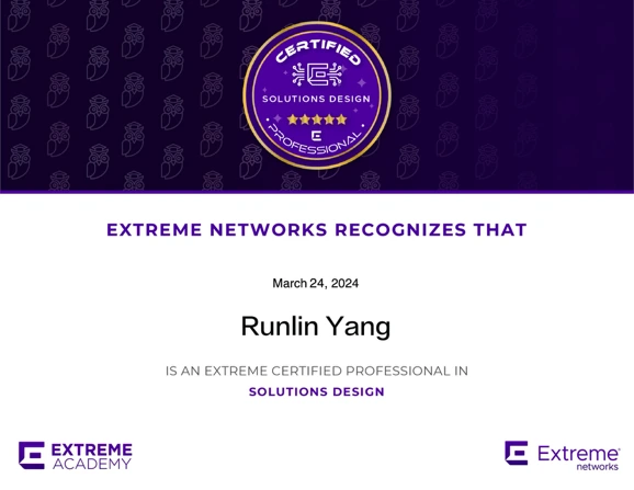 Extreme Certified Professional in Solutions Design certificate for Runlin Yang