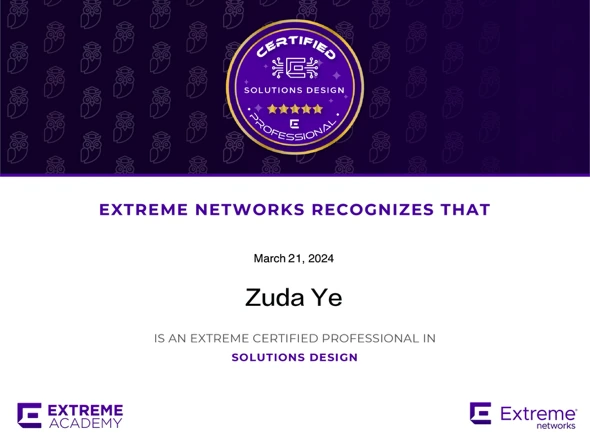 Extreme Certified Professional in Solutions Design certificate for Zuda Ye