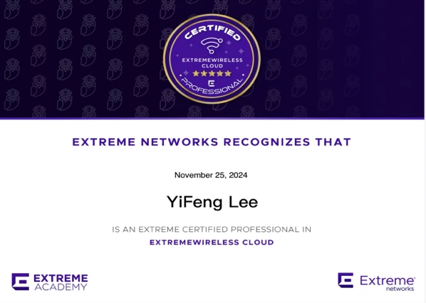 Extreme Certified Professional in ExtremeWireless Cloud certificate