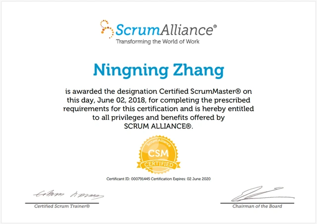 Certified ScrumMaster certificate