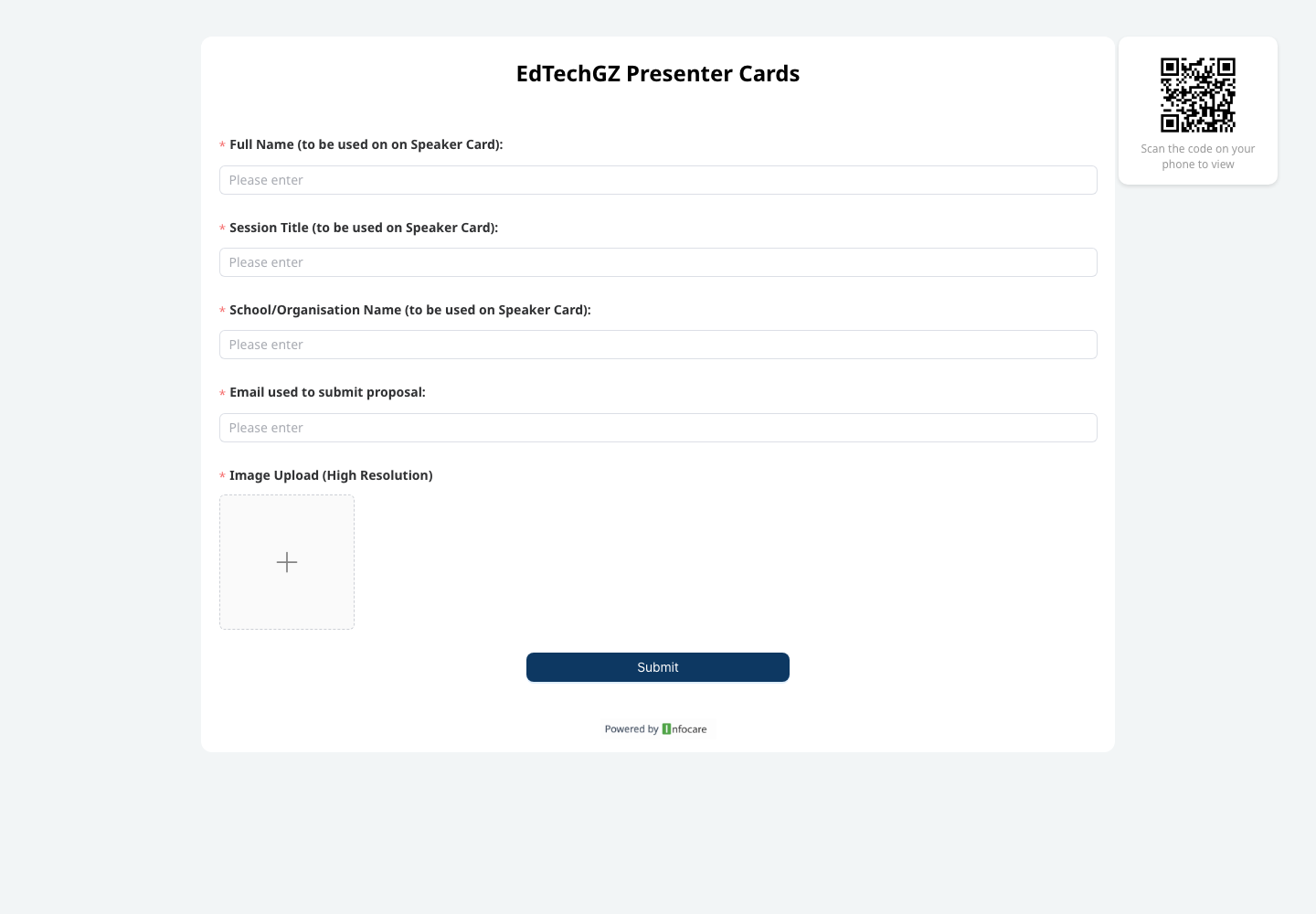Desktop form entry page without school or presenter example cards