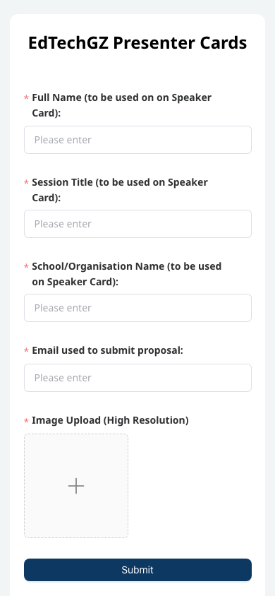Mobile form entry page without school or presenter example cards