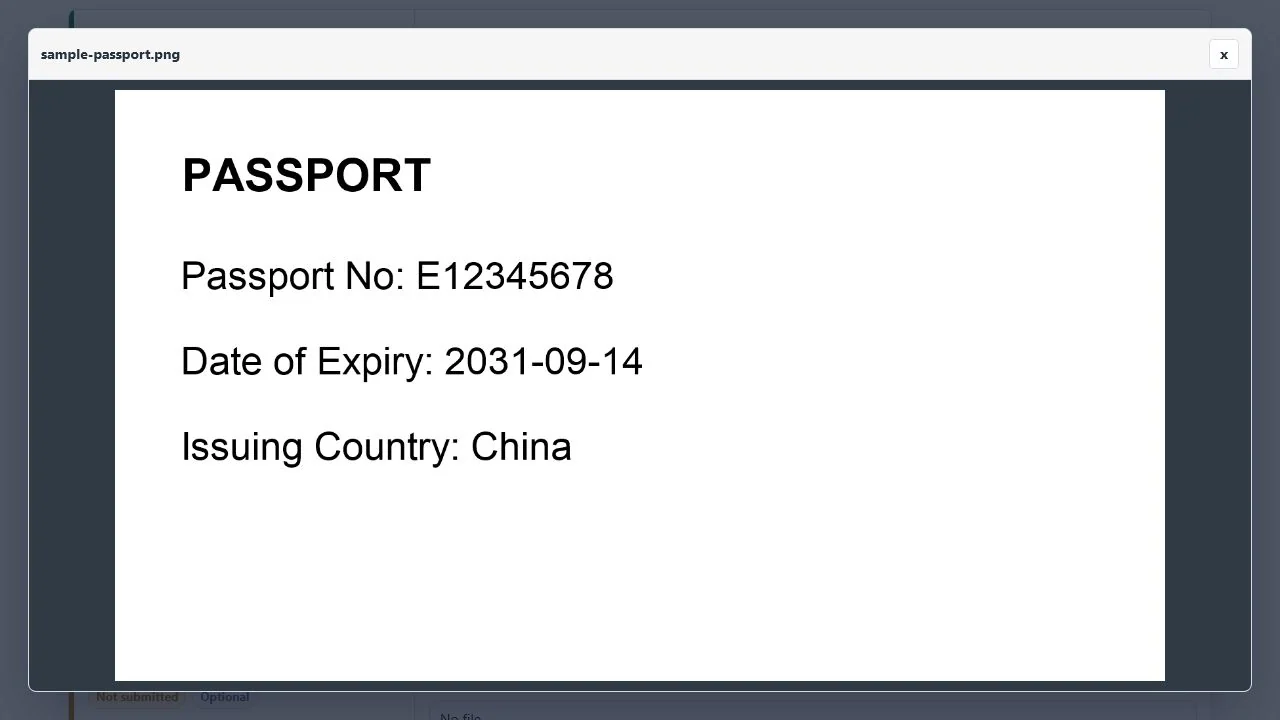 Large inline preview of a synthetic passport image