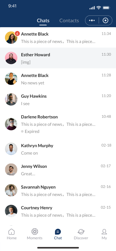 OnePortal parent chat list showing school communication threads