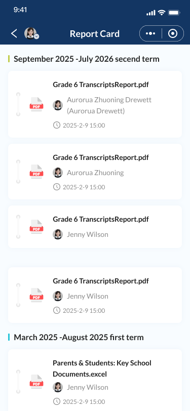 OnePortal report card screen with downloadable student reports