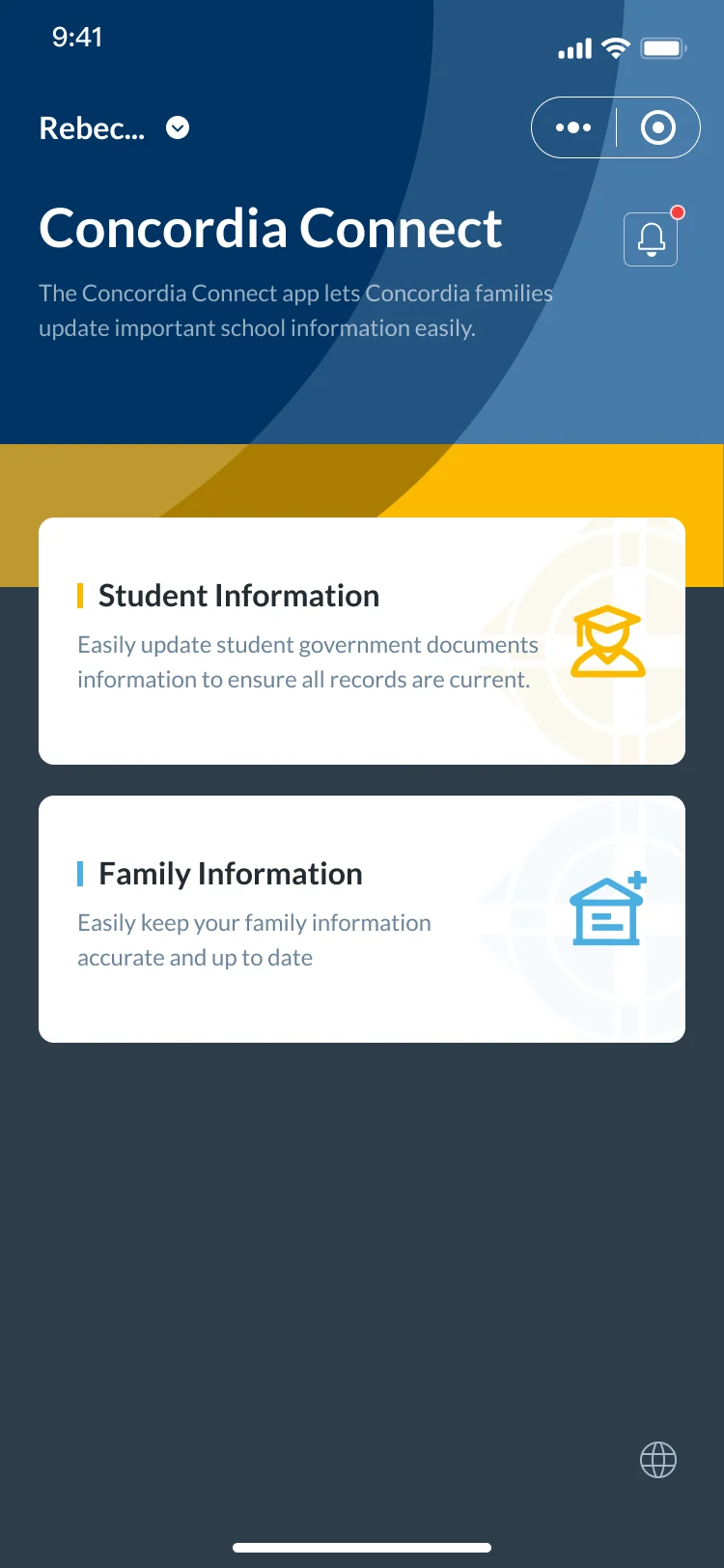Parent portal mobile page from the PPT case study